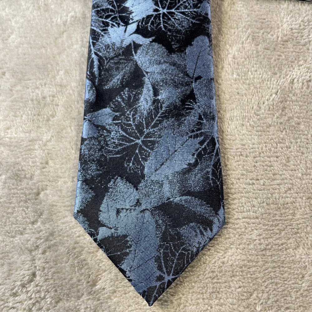 Murano Tie Necktie Blue Black Leaf Metallic Hand Finished 100 Silk Office Career - Picture 2 of 9